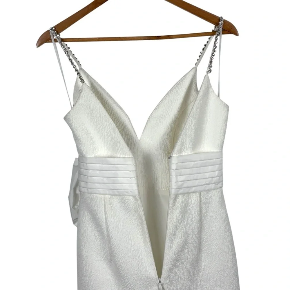 ANTHROPOLOGIE REBECCA VALLANCE GENEVIEVE BRIDAL BOW V-NECK SHEATH MIDI DRESS - Picture 13 of 17